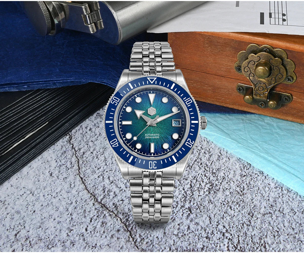 San Martin Diver SN0148G 40mm  Miyota 9015 Automatic Enamel Sunburst Dial 20bar  Ar Sapphire BGW9 Lume
