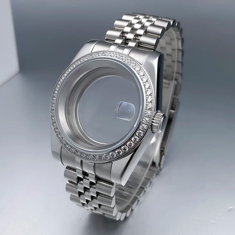36mm/39mm NH35 Case President Jubile Strap Diamond Bezel Sapphire Glass Mod For NH35 NH36 Movement Watch Case Accessories Parts