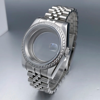 36mm/39mm NH35 Case President Jubile Strap Diamond Bezel Sapphire Glass Mod For NH35 NH36 Movement Watch Case Accessories Parts
