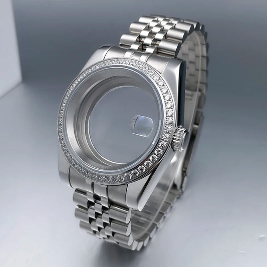 36mm/39mm NH35 Case President Jubile Strap Diamond Bezel Sapphire Glass Mod For NH35 NH36 Movement Watch Case Accessories Parts