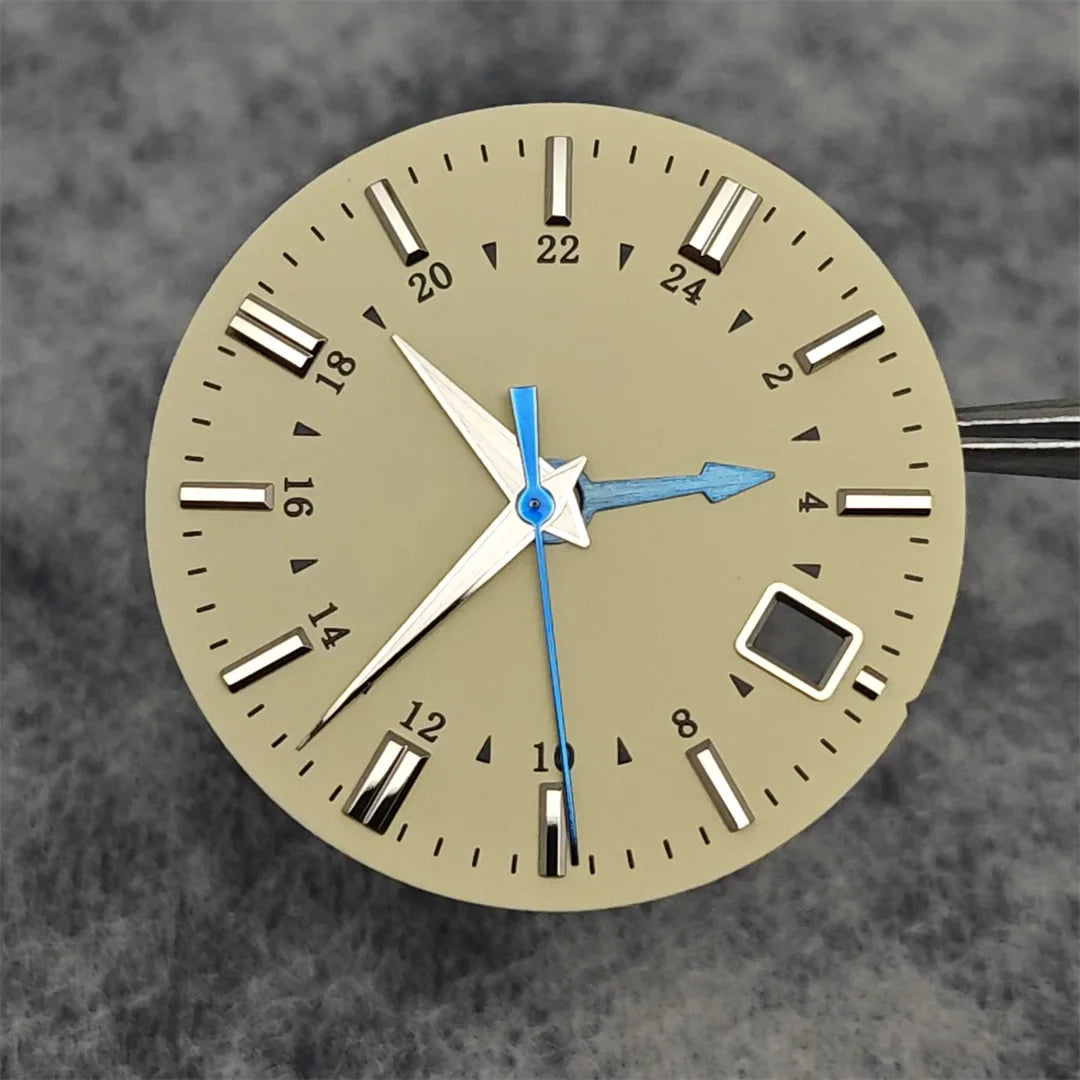 31MM Watch Dial Beige GMT Watch Faces + Watch Hands Non-luminous with Single Date Replace Parts for Japanese NH34 Movement