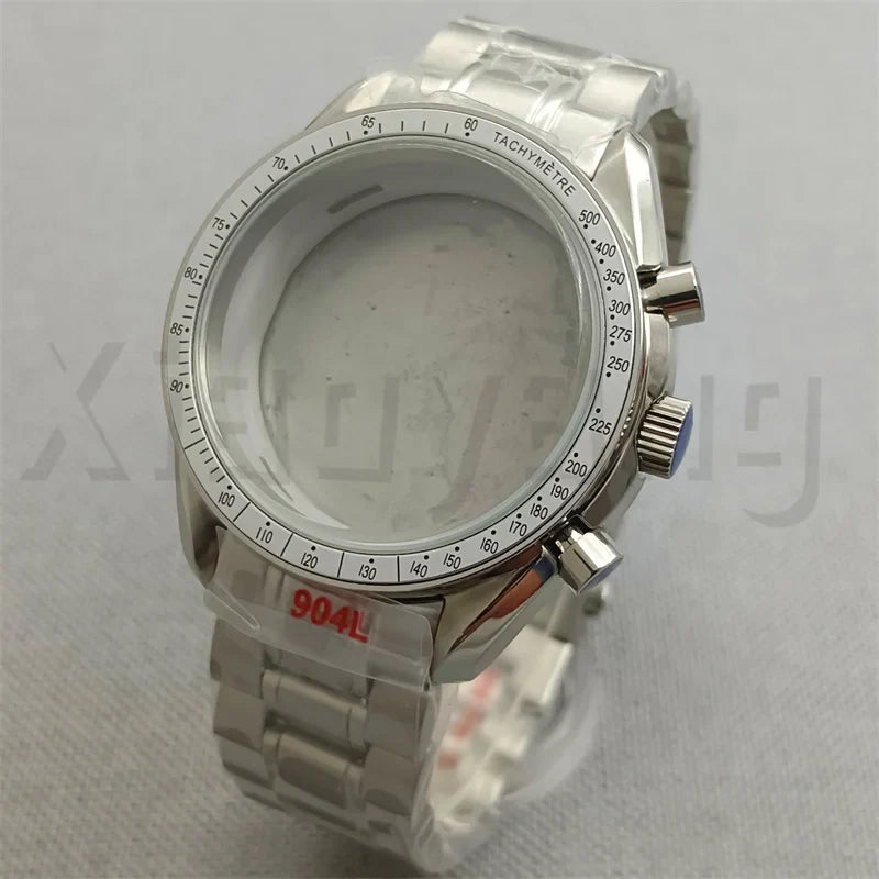 Speed Master Case 40mm VK63 Silver Watch Case Blue Green Black Silver Insert With Coated Glass For VK63 Quartz Chronograph Movement Steel Bracelet