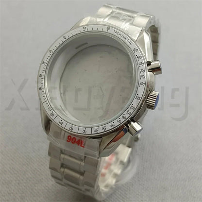 Speed Master Case 40mm VK63 Silver Watch Case Blue Green Black Silver Insert With Coated Glass For VK63 Quartz Chronograph Movement Steel Bracelet