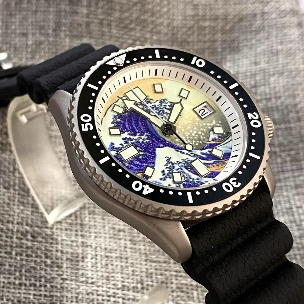 Tandorio Titanium Skx TD252 41mm NH35A 20ATM  Kanagawa Dial Diver Watch Sapphire