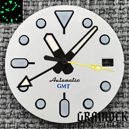 29mm Blue Red Black Orange GMT NH34 White Glossy Dial With Hands C3 Lume Fit NH34 Mechanical Watch Modified Accessories