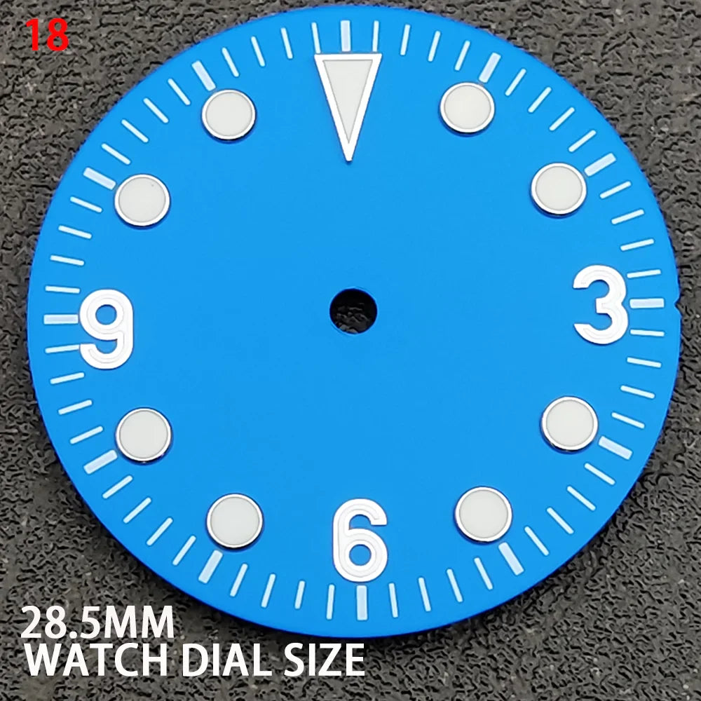 Modified 28.5MM Blue 369 Nail Watch Dial Weak Luminous Watch Faces Men's Watch Accessory Fit NH35 Movement