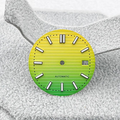 Gradient Color NH35 Watch Dial Green Luminous 30.5mm Watch Faces with Single Calendar Date Watch Accessories for NH35 Movement