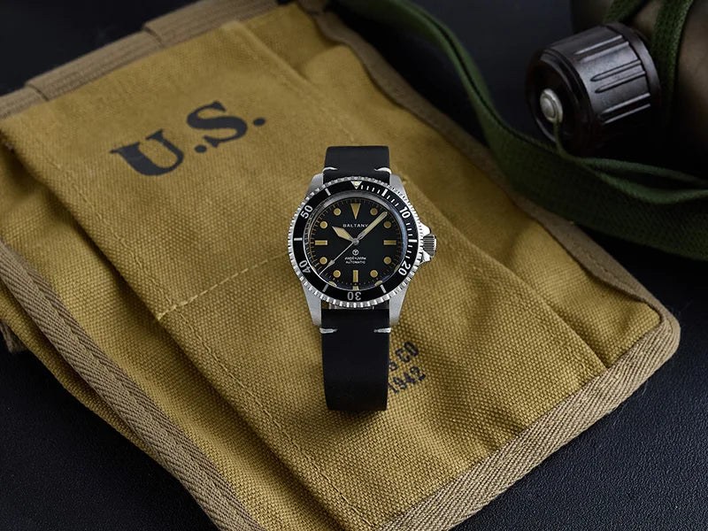 Baltany S3075 Vintage MilSubmariner Watch Rotation Bezel Brushed Bracelect Luminou Leather Sapphire Stainless Steel Dive Watches