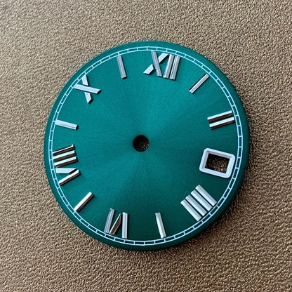 28.5mm Roman Scale Watch Dial Real Nail Modified Replacement Watch Faces with Single Calendar Window for NH35/NH36/4R Movement
