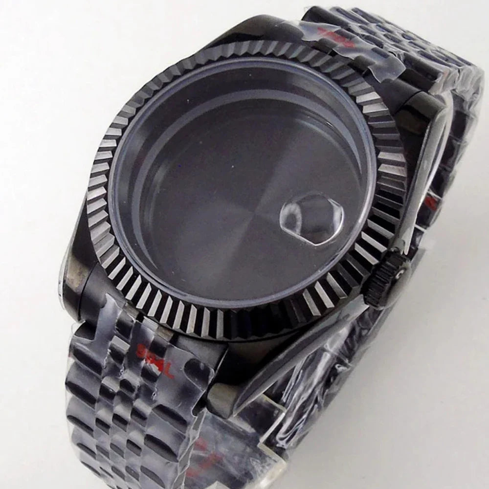 Silver / Black Fluted Watch case Luxury 36mm/39mm Sapphire watch case Two Tone case 10BARS fit NH35 NH36 NH34 ETA2824 2836 Miyota8215 PT5000 DG2813 3804 movement