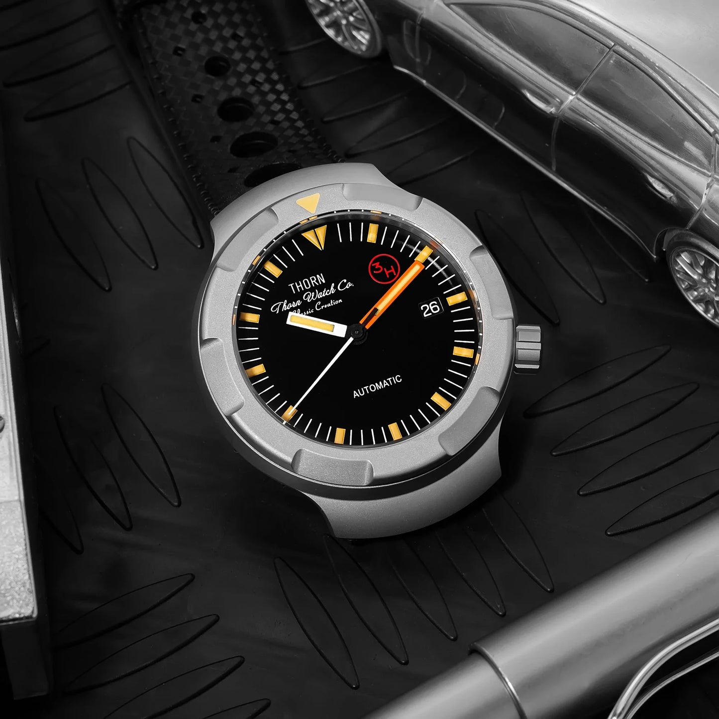 Thorn 42mm Men's Retro Titanium Diver Watch PT5000 Automatic Movement Rubber Strap C3 Luminous 20Bar Water Resistance