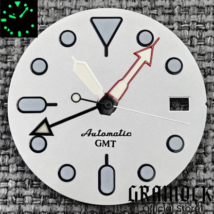 29mm Blue Red Black Orange GMT NH34 White Glossy Dial With Hands C3 Lume Fit NH34 Mechanical Watch Modified Accessories