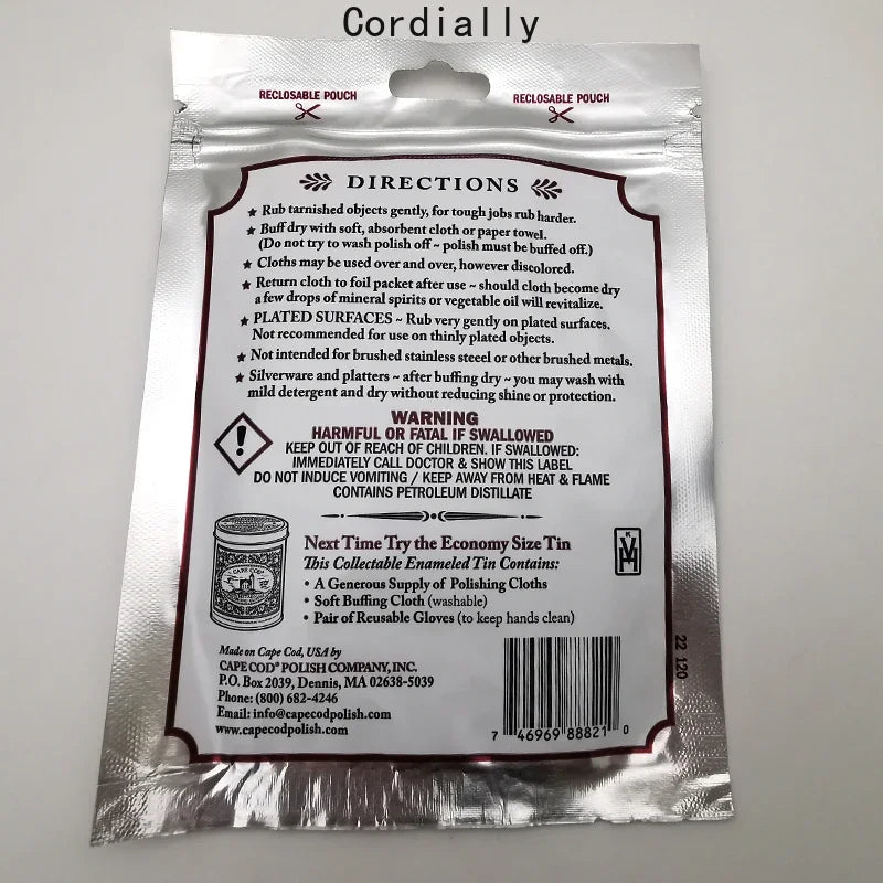 Original Cape Cod Cleans Polishing Cloths For Fine Mtals - Twin Pack, For Jewelry Watch And Stainless Steel