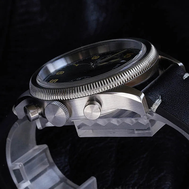 Baltany Military Chronograph Man S5054 Retro Style Quartz Watch Leather Strap Sapphire Glass 5ATM Waterproof Multifunction Watch