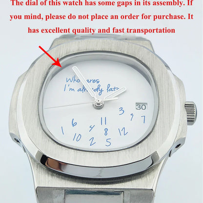 Special dial Nautilus Watch 41mm NH35 who cares i'm already late Sapphire 10Bar Dress Glass back