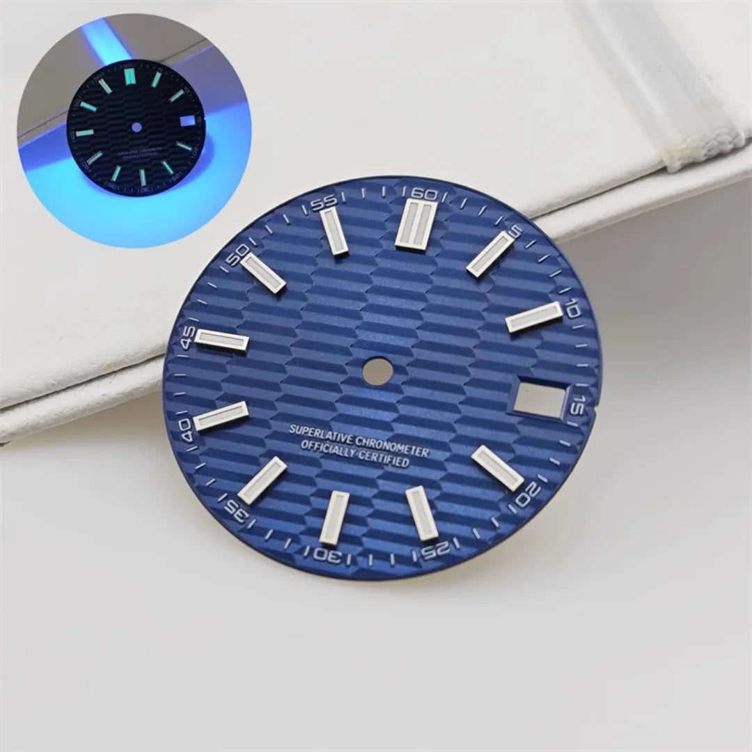 28.5mm Watch Dial Metallic Texture Surface DIY Log Dial BGW9 Blue Green Luminous Watch Faces Watch Accessories for NH35 Movement