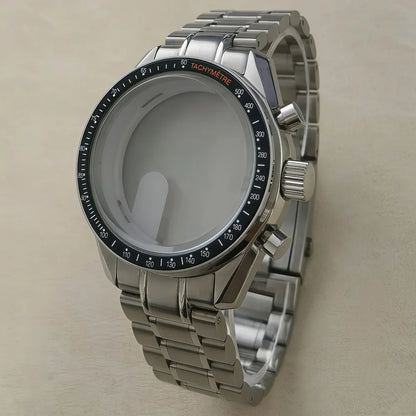 40mm VK63 Stainless Steel Case Strap Moonswatch Style Moon Back Cover Fit VK63 Quartz Movement Gold Word Bezel Watch Accessories