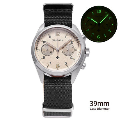 Customizable Watch Baltany 39mm Vk64 Quartz  Military watch Chrono RAF 6BB Homage Multifunction Chronograph 5bar AR Sapphire Swiss Lume