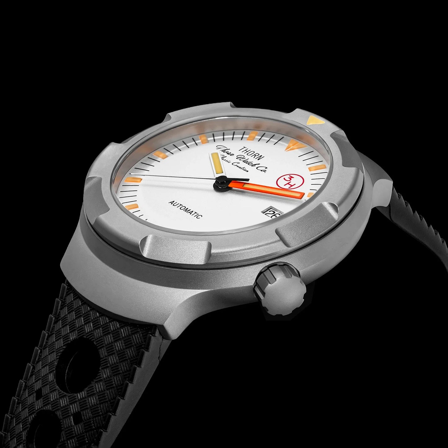 Thorn 42mm Men's Retro Titanium Diver Watch PT5000 Automatic Movement Rubber Strap C3 Luminous 20Bar Water Resistance