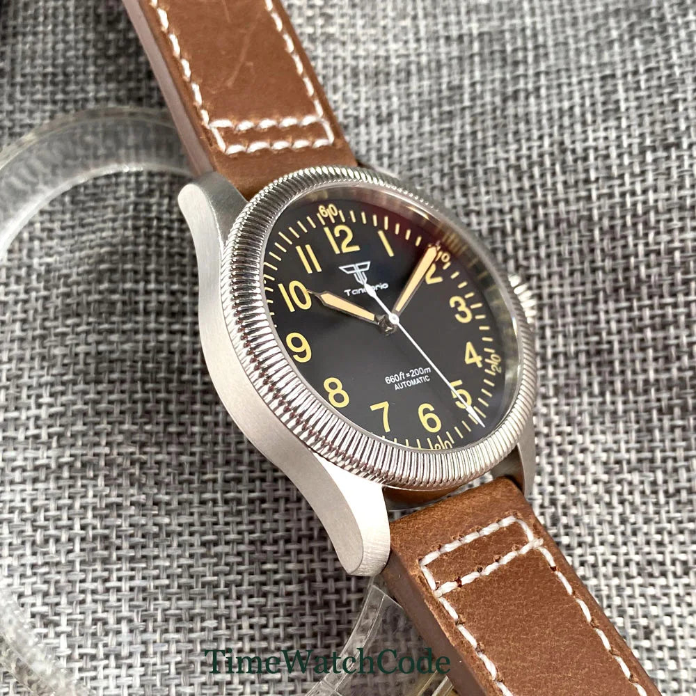 Tandorio Fluted Pilot Watch TD117A 20BAR  NH35 PT5000 Roman Numerals Sapphire 39mm