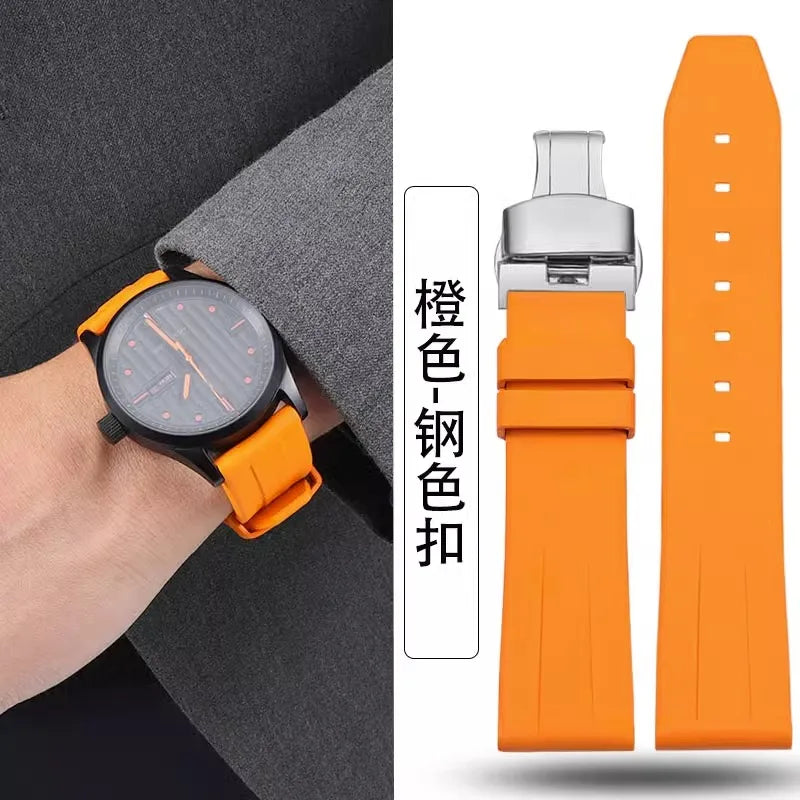 21mm 22mm 24mm Fluorine rubber Strap Men's Silicone Bracelet For pilot flat lug diver etc