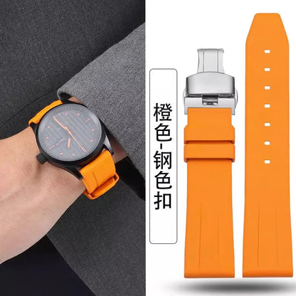 21mm 22mm 24mm Fluorine rubber Strap Men's Silicone Bracelet For pilot flat lug diver etc