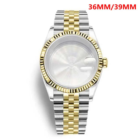 Gold fluted Watch Case Luxury 36mm/39mm Sapphire watch case Two Tone case 10BARS fit NH35 NH36 NH34 ETA2824 2836 Miyota8215 PT5000 DG2813 3804 movement
