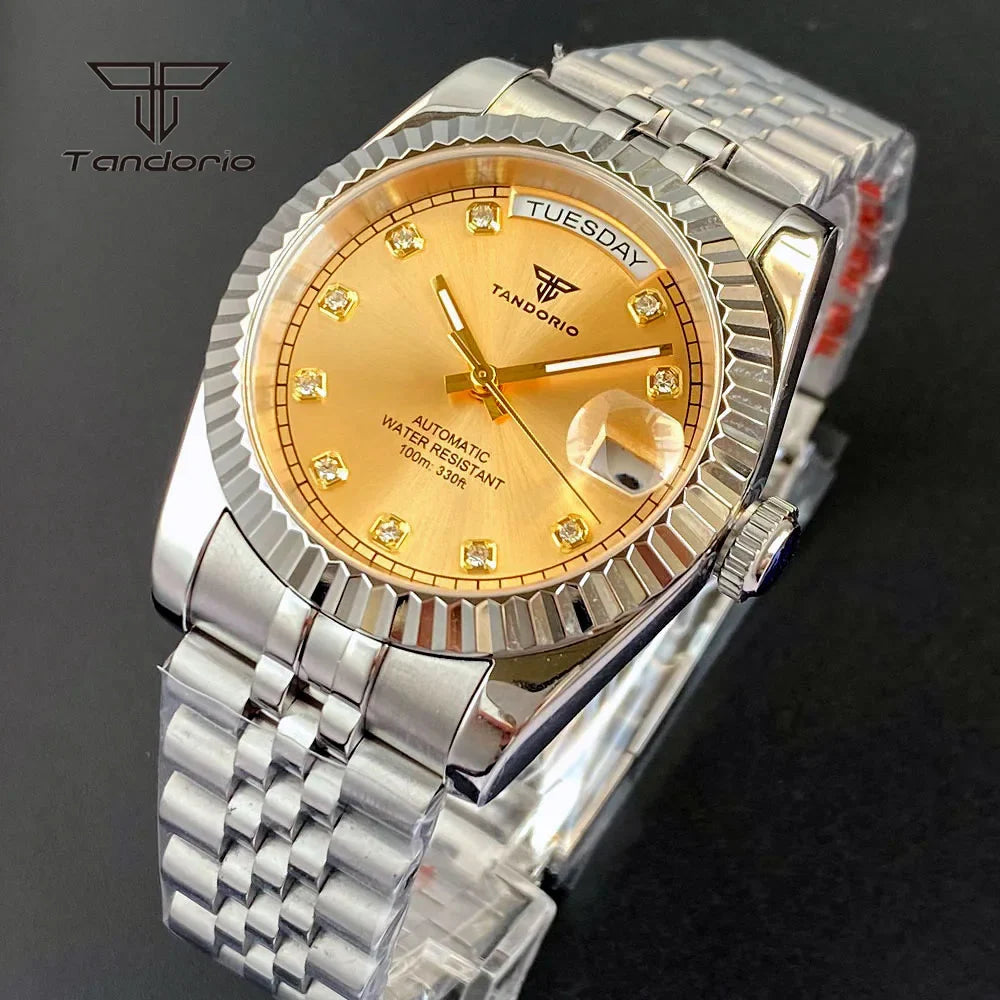 Tandorio Day Date Watch TD139 Seiko NH36 39mm / 36mm Sunburst Sapphire 10Bar
