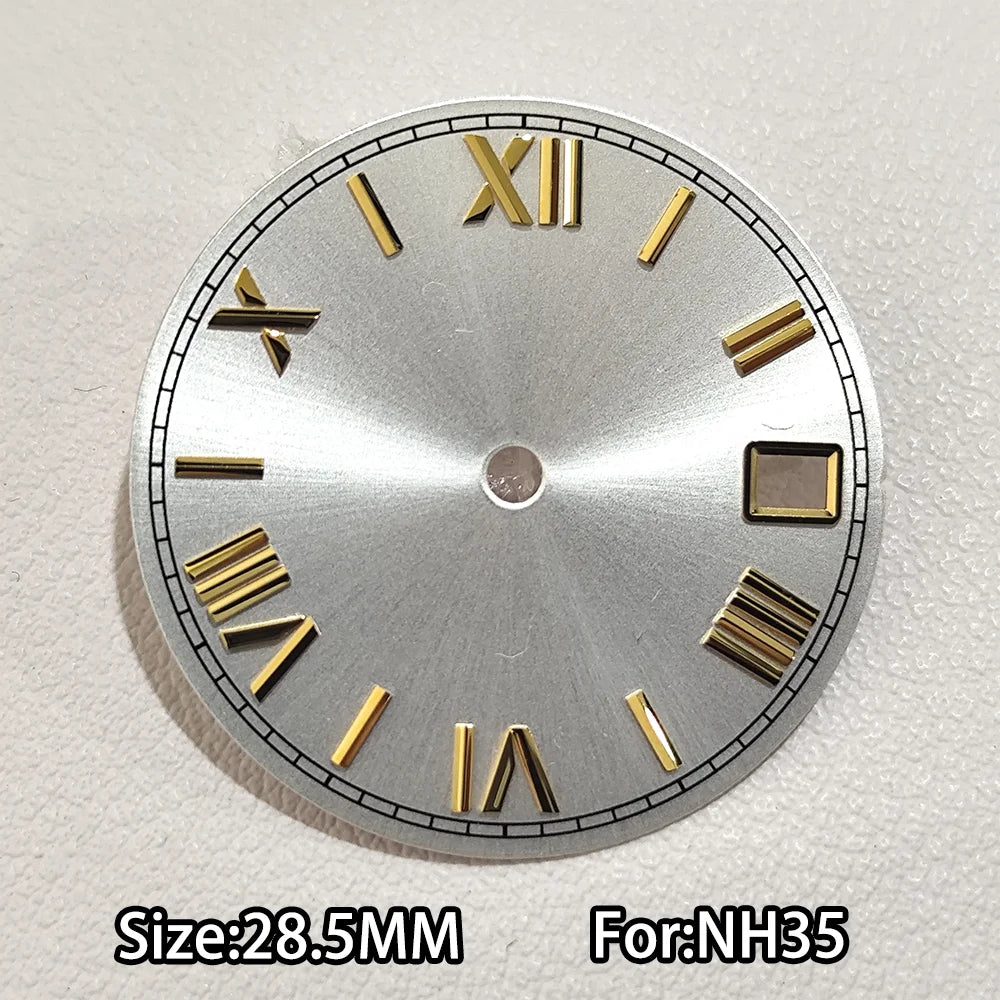 28.5mm Watch Dial For NH 35 NH36 Movements Green Luminous Single/No Date just Calendar Dial Roman Men Watches Accessories
