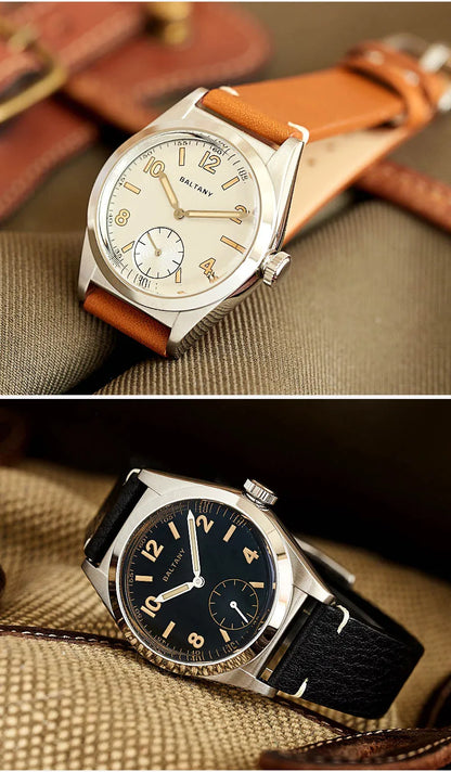 Baltany Bubbleback Dress Watches Subdial IPG Bezel Leather Gold Hands Sapphire Crystal Stainless Steel VD78 Quartz Wristwatches