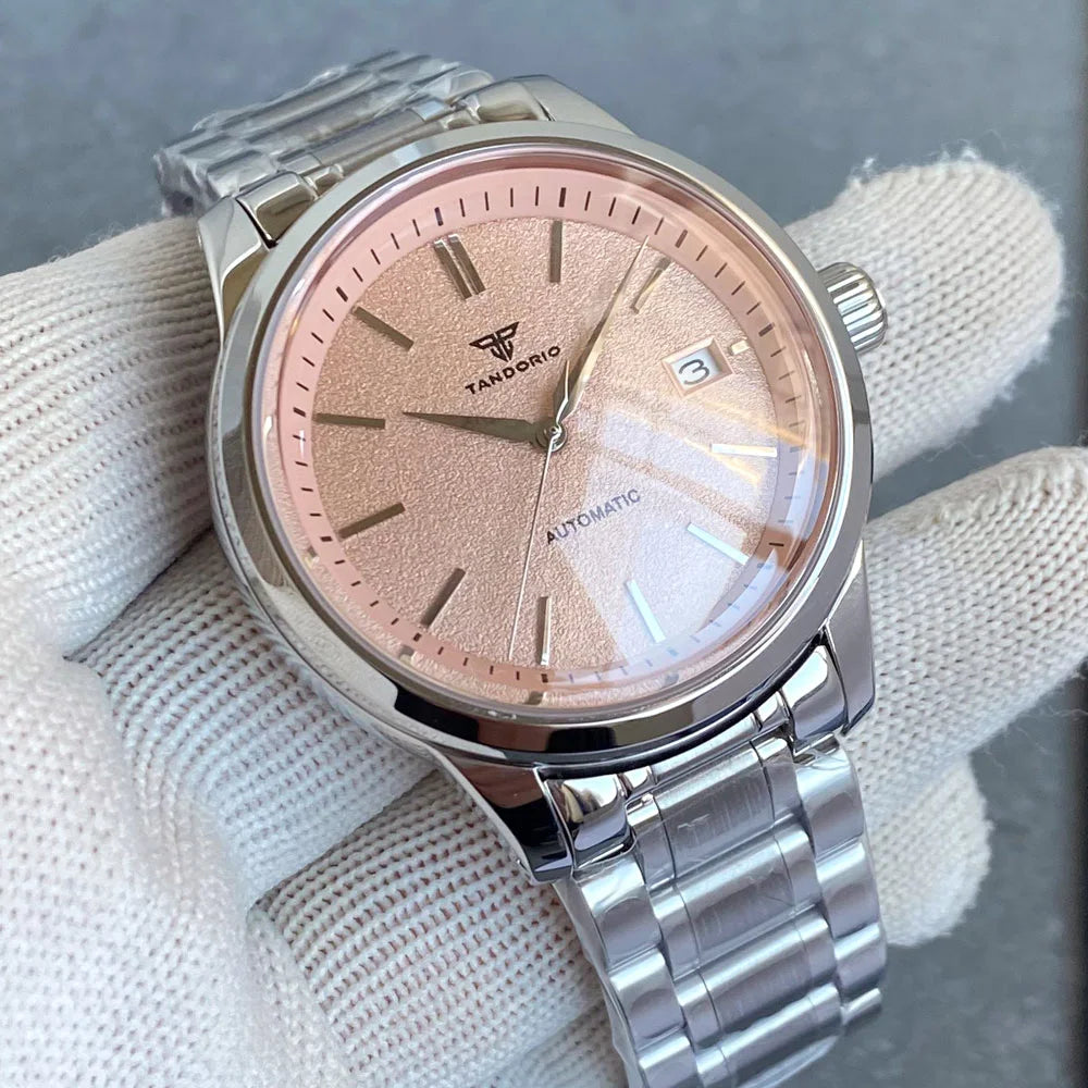 Tandorio NH35A Double Dome Sapphire Dress Wristwatch polished 40MM 20bar TD152 Glass Back