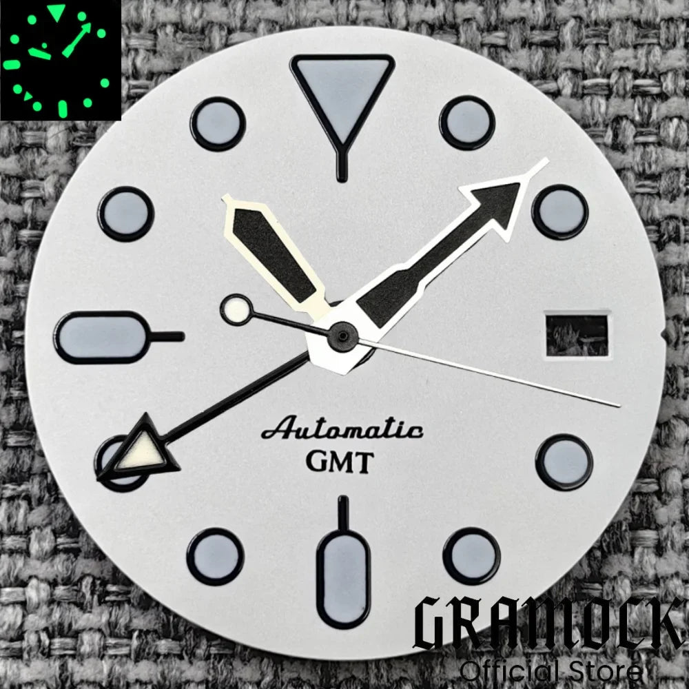 29mm Blue Red Black Orange GMT NH34 White Glossy Dial With Hands C3 Lume Fit NH34 Mechanical Watch Modified Accessories