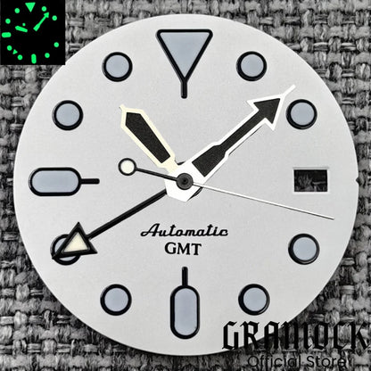 29mm Blue Red Black Orange GMT NH34 White Glossy Dial With Hands C3 Lume Fit NH34 Mechanical Watch Modified Accessories