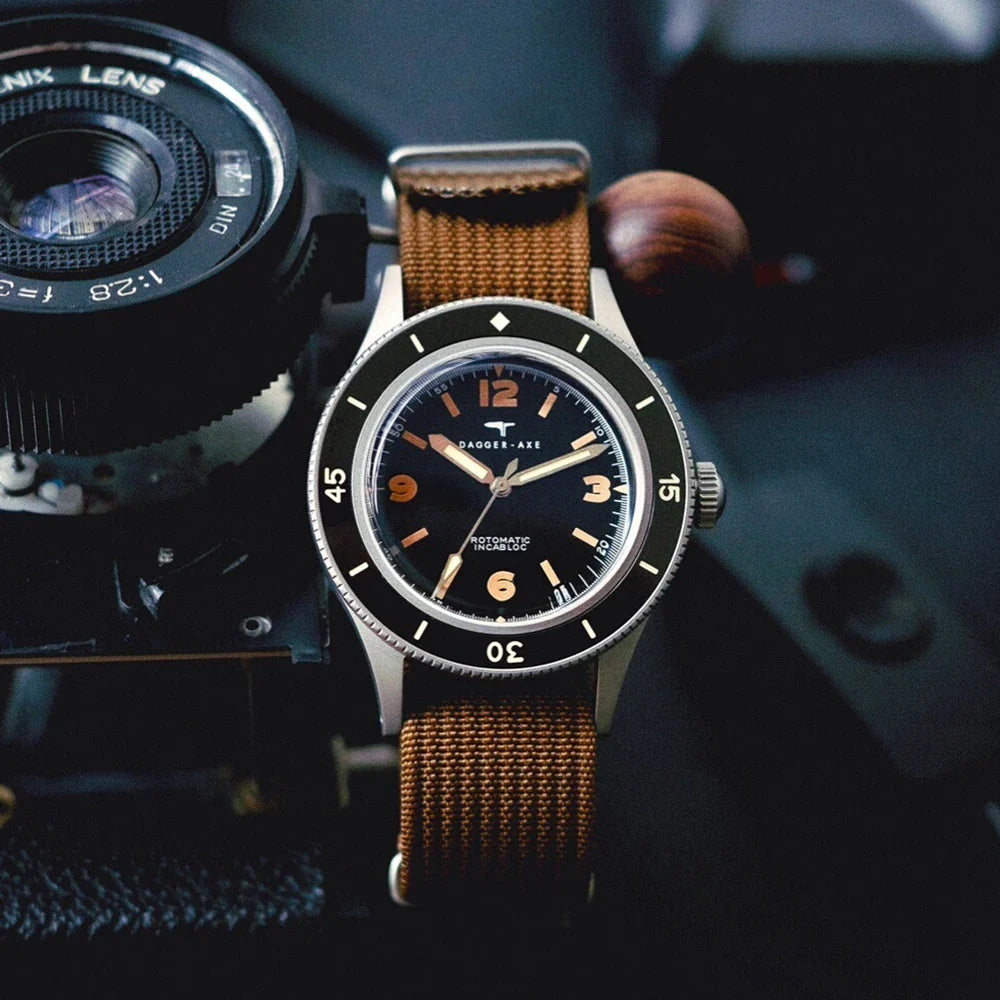 DAGGER-AXE 50 Fathoms Watch NH35 Movt  K9 Mineral Crystal TR900 C3 Luminous 20bar diver 40MM