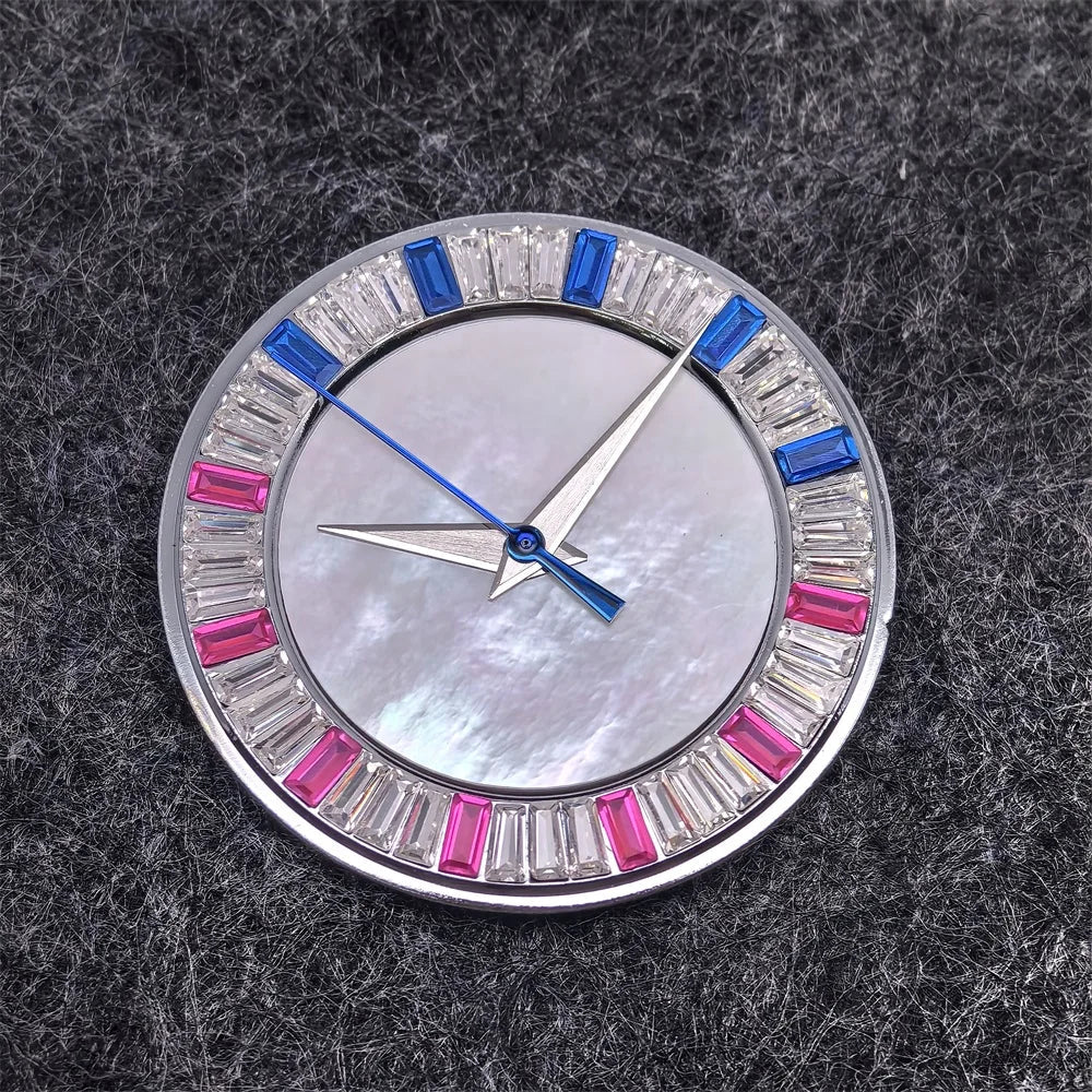 28.5mm Shell Watch Dial with Crystal High Quality Hands No Date No Luminous Watches Faces Modified Accessories
