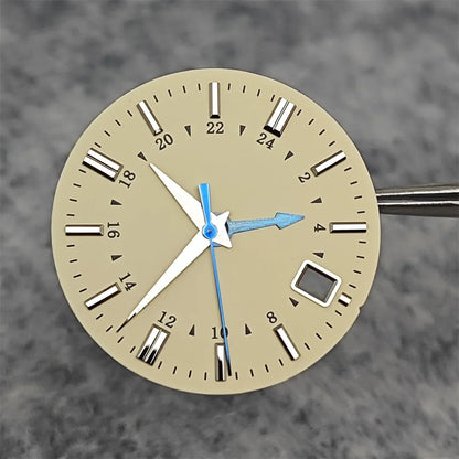 31MM Watch Dial Beige GMT Watch Faces + Watch Hands Non-luminous with Single Date Replace Parts for Japanese NH34 Movement