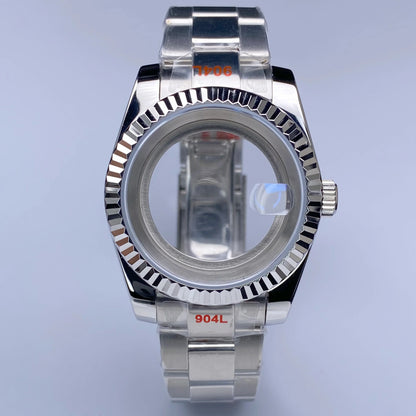 Fluted NH35 watch case Oyster 36/39mm High Quality Sliver Stainless Steel Sapphire Glass fit NH34 NH35 NH36 Movement Accessories Watch case
