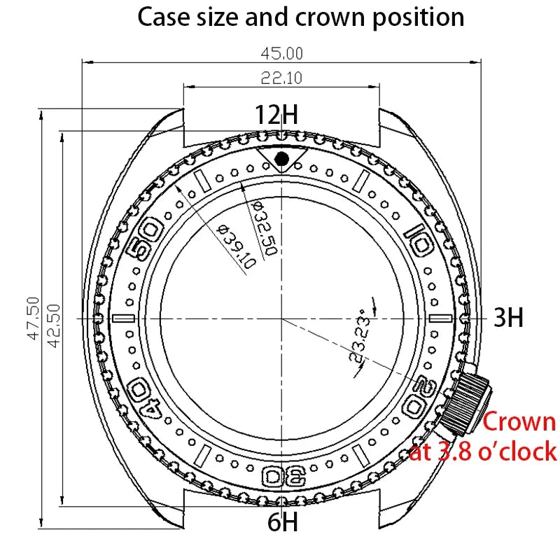 45mm Diving SKX Watch Case Sapphire Crystal Glass For Turtle Abalone Seiko NH34 NH35 NH36 NH38 4R36 Movement With Chapter Ring