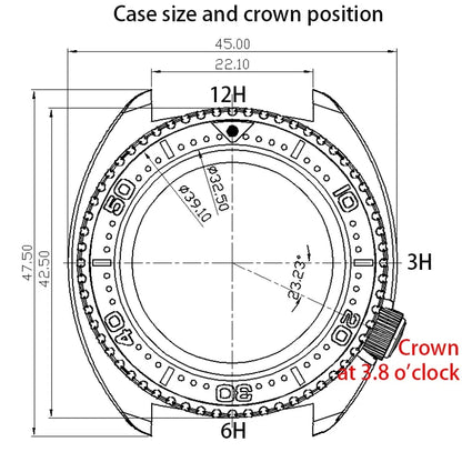 45mm Diving SKX Watch Case Sapphire Crystal Glass For Turtle Abalone Seiko NH34 NH35 NH36 NH38 4R36 Movement With Chapter Ring