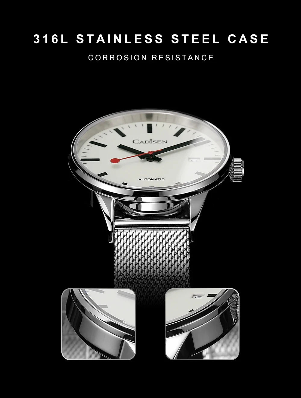 Cadisen C8221 Minimalist Watch Miyota 8215 AR Sapphire C3 Lume 40MM 5Bar