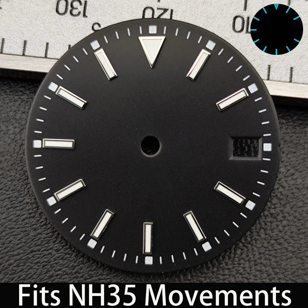 28.5mm Dial single/no calendar watch blue-green/green luminous dial hands fit for N H35/E2815/E2836 movement watch accessories