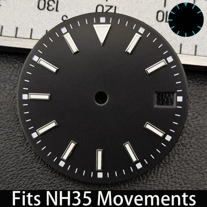 28.5mm Dial single/no calendar watch blue-green/green luminous dial hands fit for N H35/E2815/E2836 movement watch accessories