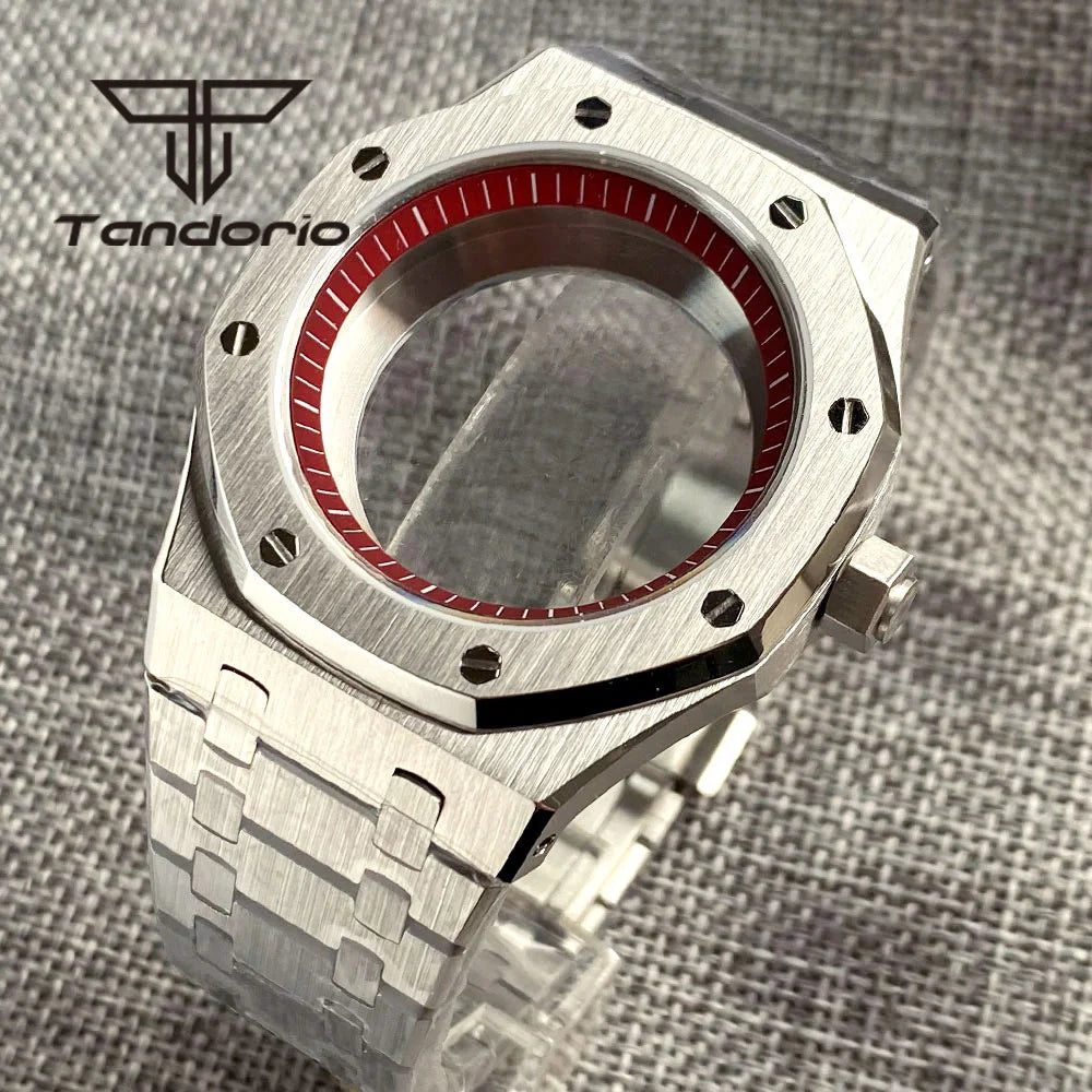42mm Royal Oak AP Case Stainless Steel Brushed Octagon Watch Case Bracelet Glass Back Chapter Ring Sapphire Glass Fit NH35 NH36 Automatic Movement