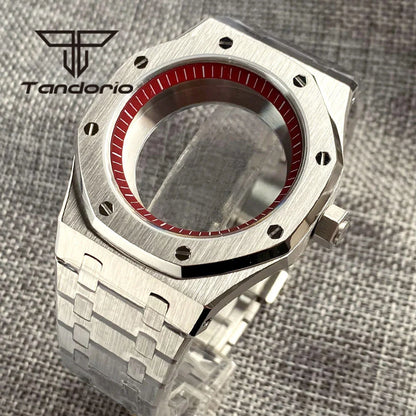 42mm Royal Oak AP Case Stainless Steel Brushed Octagon Watch Case Bracelet Glass Back Chapter Ring Sapphire Glass Fit NH35 NH36 Automatic Movement