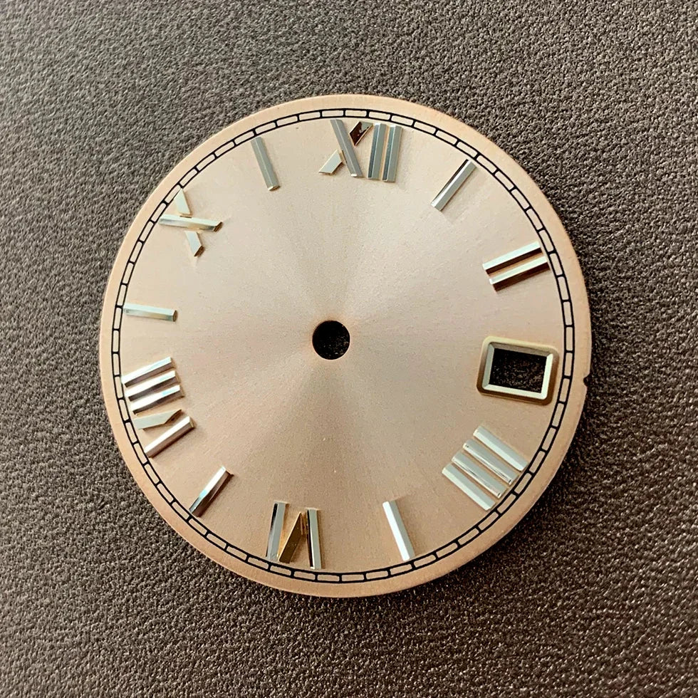 28.5mm Roman Scale Watch Dial Real Nail Modified Replacement Watch Faces with Single Calendar Window for NH35/NH36/4R Movement