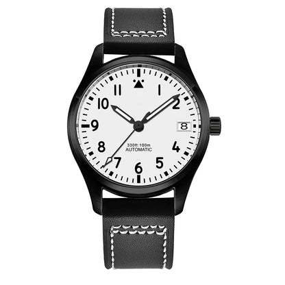 PVD Pilot Watch Sterile for Custom logo 39MM Sapphire 10Bar NH35 automatic glass back