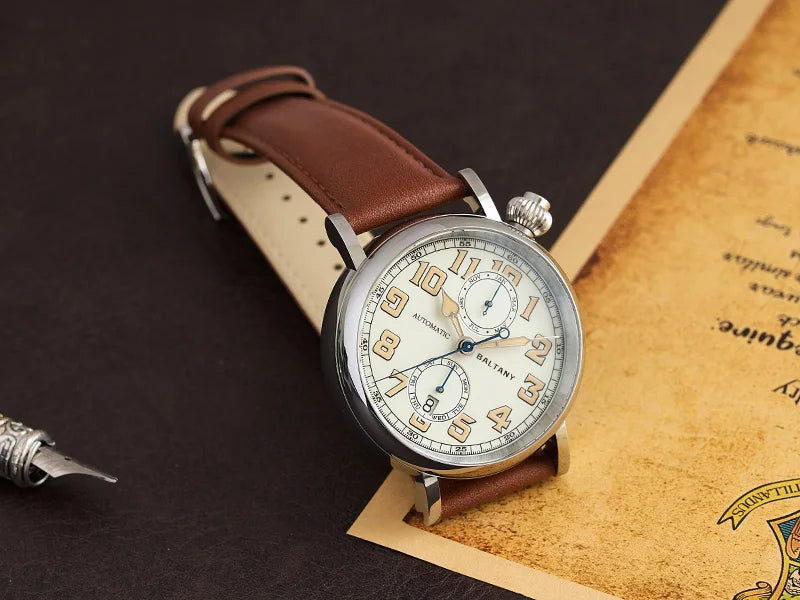 Customizable Baltany 41mm Polit Watch Man S6047 5ATM AR Sapphire Homage A-7 1935 Avigation Miyota 9122 Automatic Swiss Lume