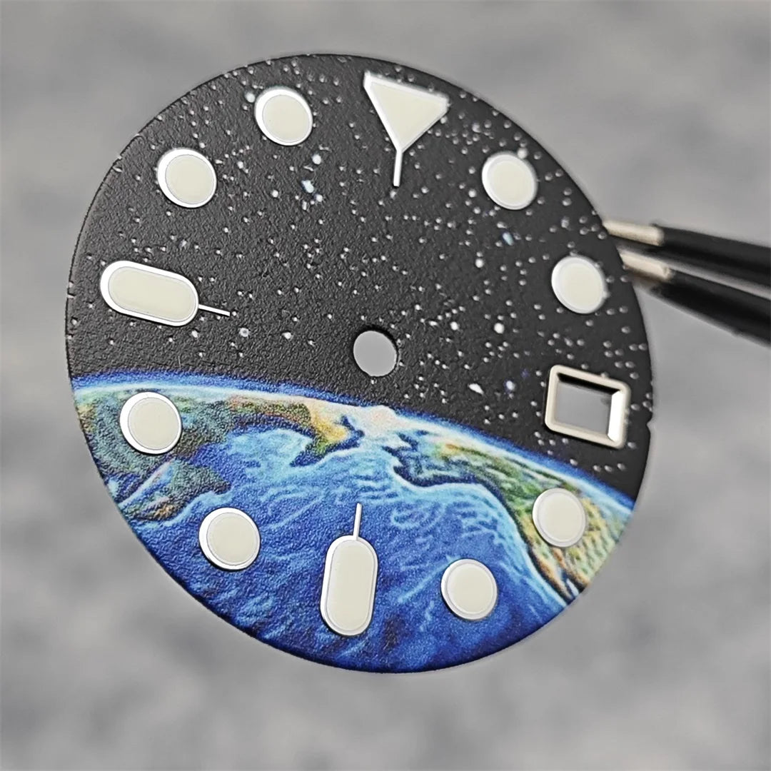 28.5mm Watch Dial Starry Sky and Earth Green Luminous Surface + Hands for NH35/ NH36/ 4R/ 7S Movement Replace Watch Accessories