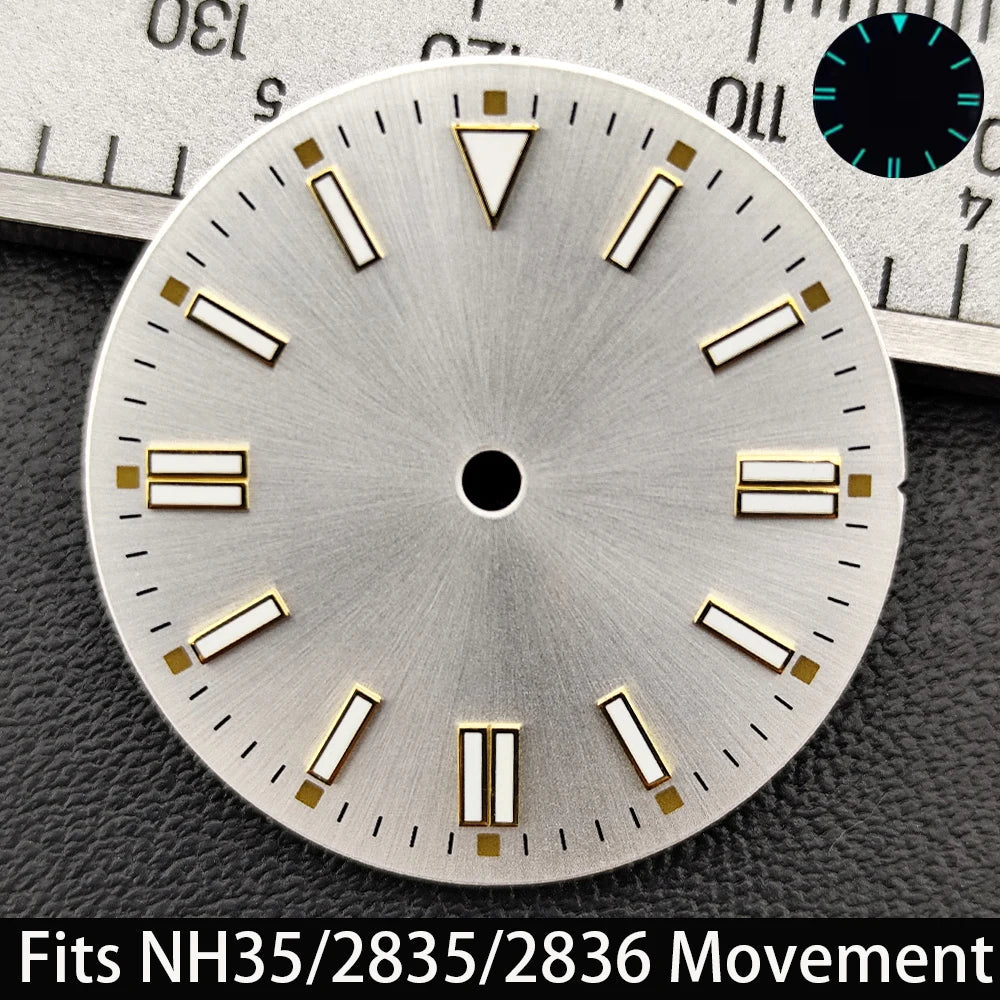 28.5mm Dial single/no calendar watch blue-green/green luminous dial hands fit for N H35/E2815/E2836 movement watch accessories