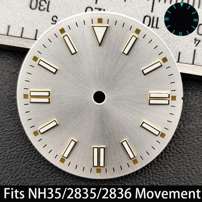 28.5mm Dial single/no calendar watch blue-green/green luminous dial hands fit for N H35/E2815/E2836 movement watch accessories